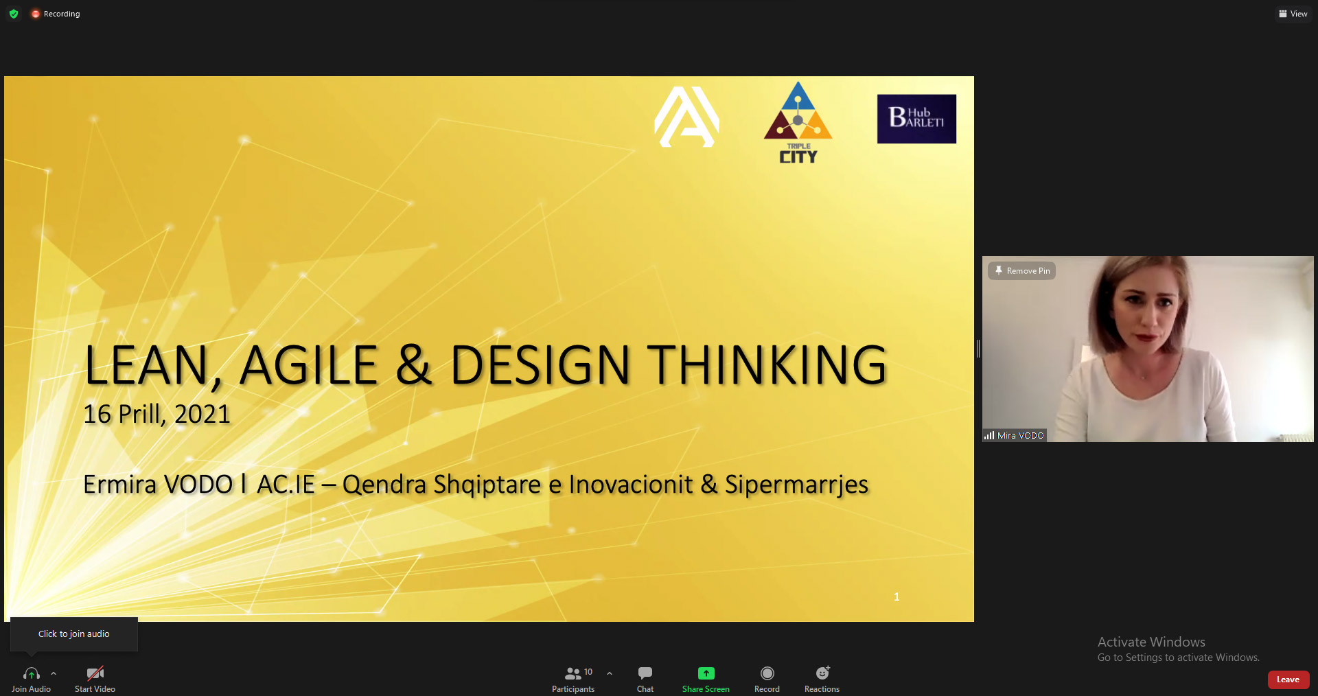 “Lean, Agile and Design Thinking”, incubation program training TRIPLECITY.AL